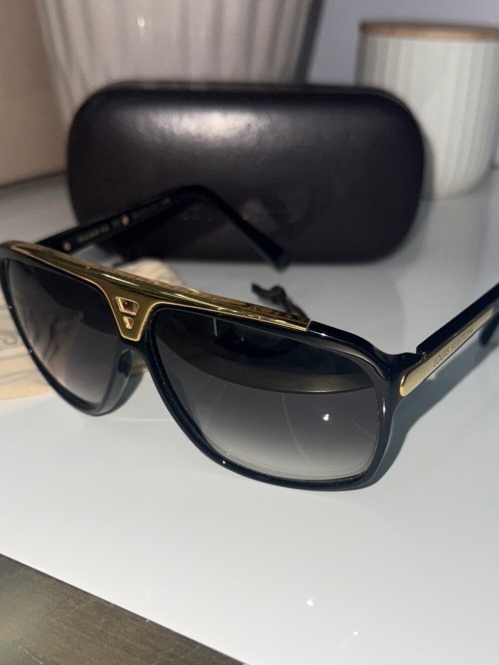 LV Black & Gold Oversized Aviator Sunglasses